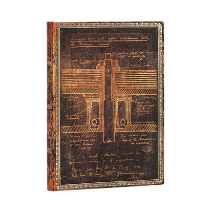 Paperblanks Tesla, Sketch of a Turbine Midi Softback Flexi Journal – Lined, 176 Pages – angled view