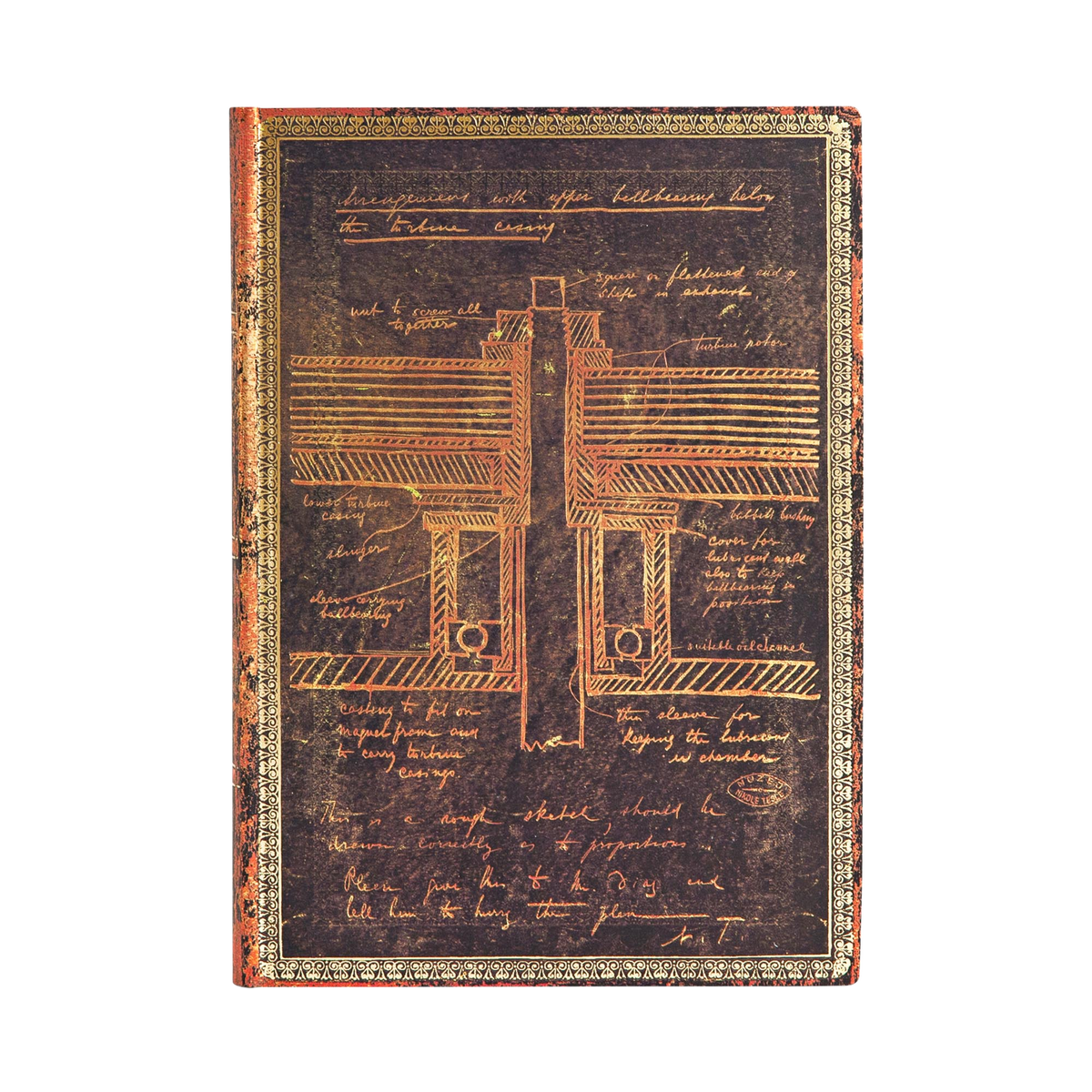 Paperblanks Tesla, Sketch of a Turbine Midi Softback Flexi Journal – Lined, 176 Pages – front cover