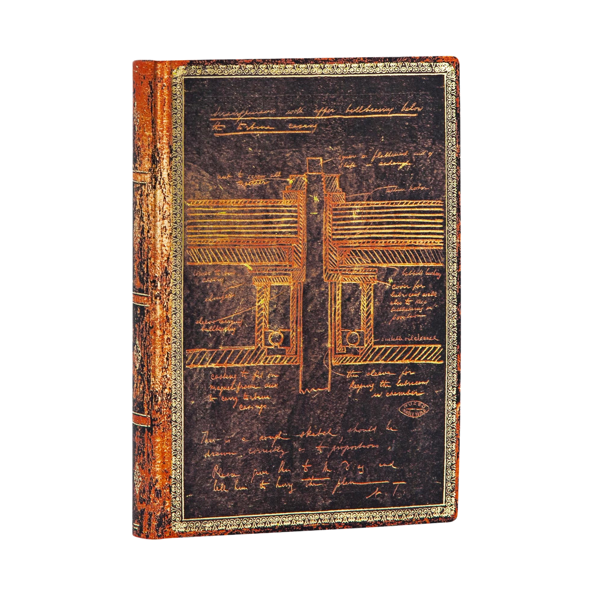 Paperblanks Tesla, Sketch of a Turbine Mini Softback Flexi Journal – Lined, 208 Pages – angled view
