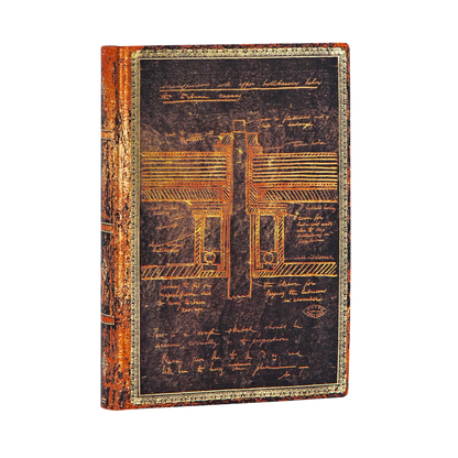 Paperblanks Tesla, Sketch of a Turbine Mini Softback Flexi Journal – Plain, 208 Pages – angled view