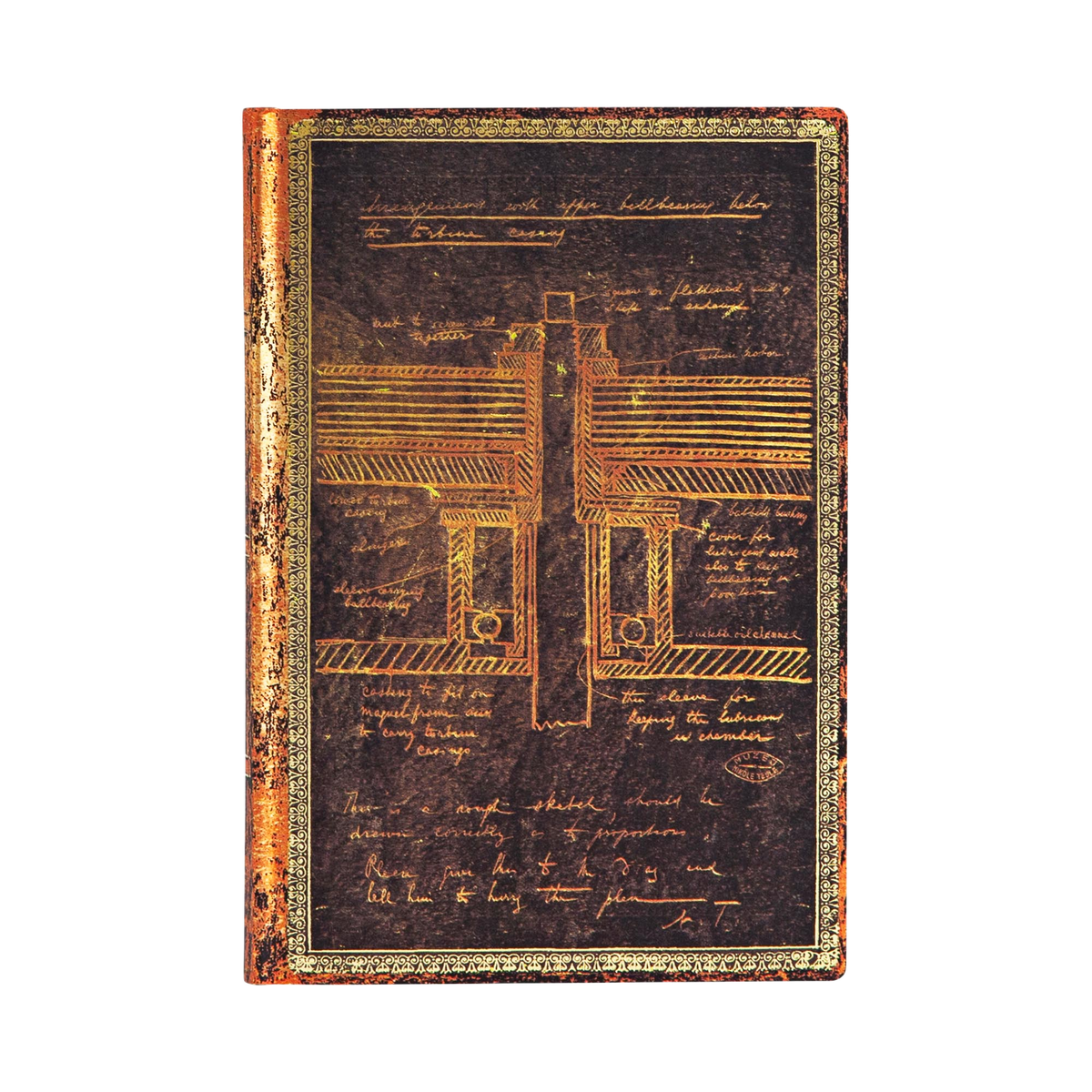 Paperblanks Tesla, Sketch of a Turbine Mini Softback Flexi Journal – Plain, 208 Pages – front cover