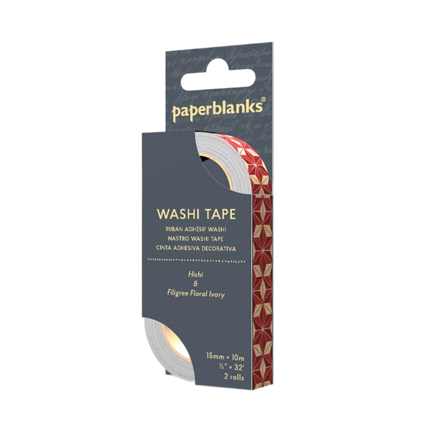 Paperblanks Hishi/Filigree Floral Ivory Washi Tape – Pack of 2 – packaging