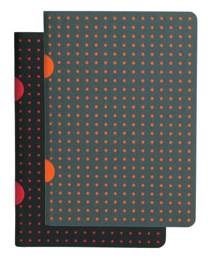 Paper-Oh Cahier Circulo Black on Red / Grey on Orange B7 Softback Notebook – Plain – front cover