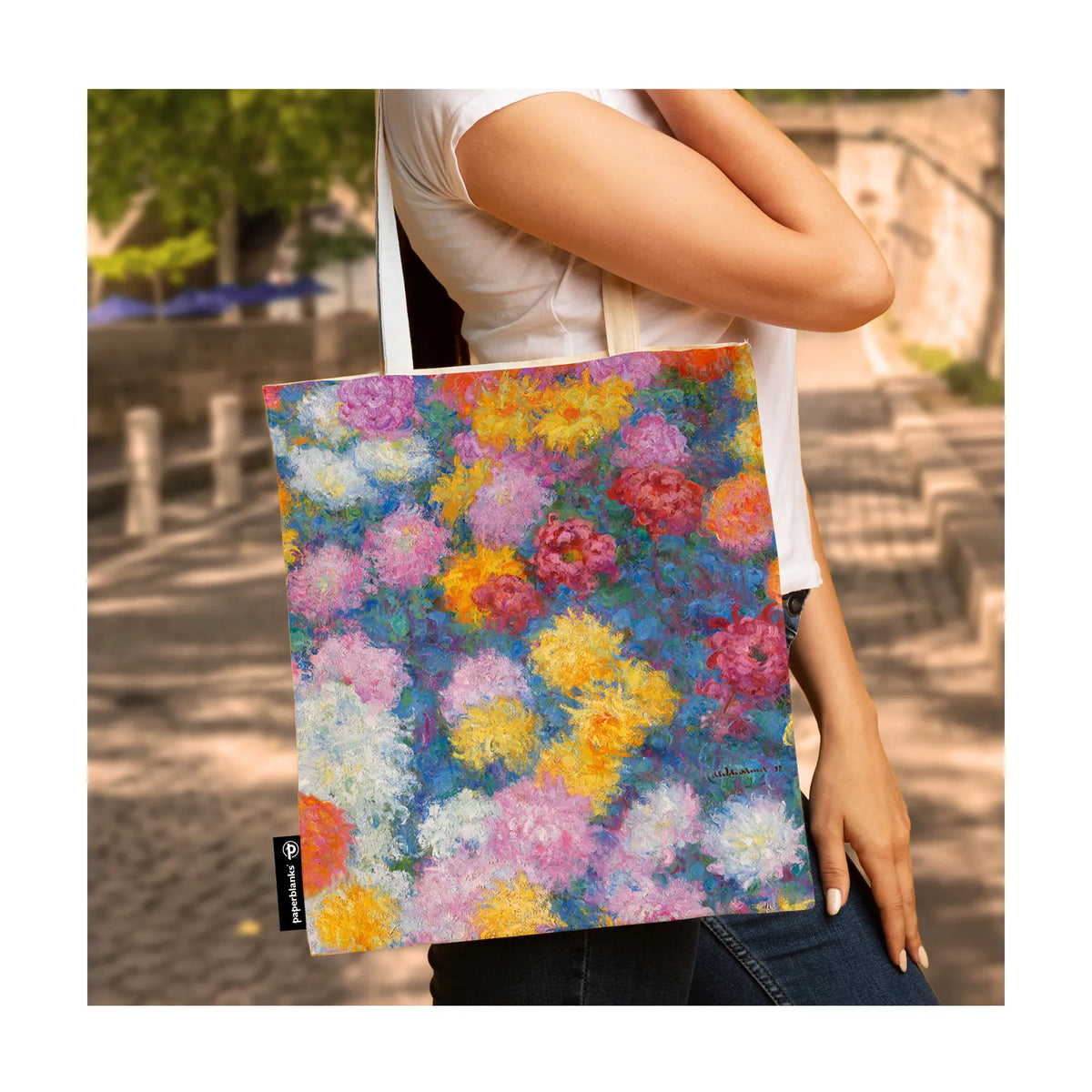 Paperblanks Monet’s Chrysanthemums Cotton Tote Bag – side view