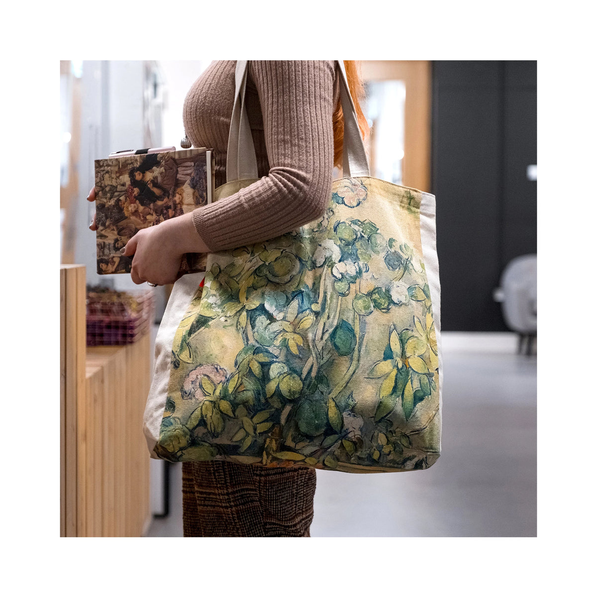 Paperblanks Cezanne’s Terracotta Pots and Flowers Cotton Tote Bag – side view