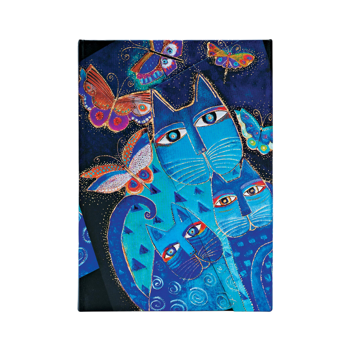 Paperblanks Blue Cats & Butterflies Midi Hardback Journal – Lined, 160 Pages – front cover