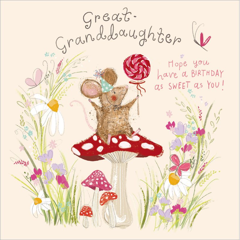 A Big Celebration Mouse and Toadstool Great-Granddaughter Birthday Card