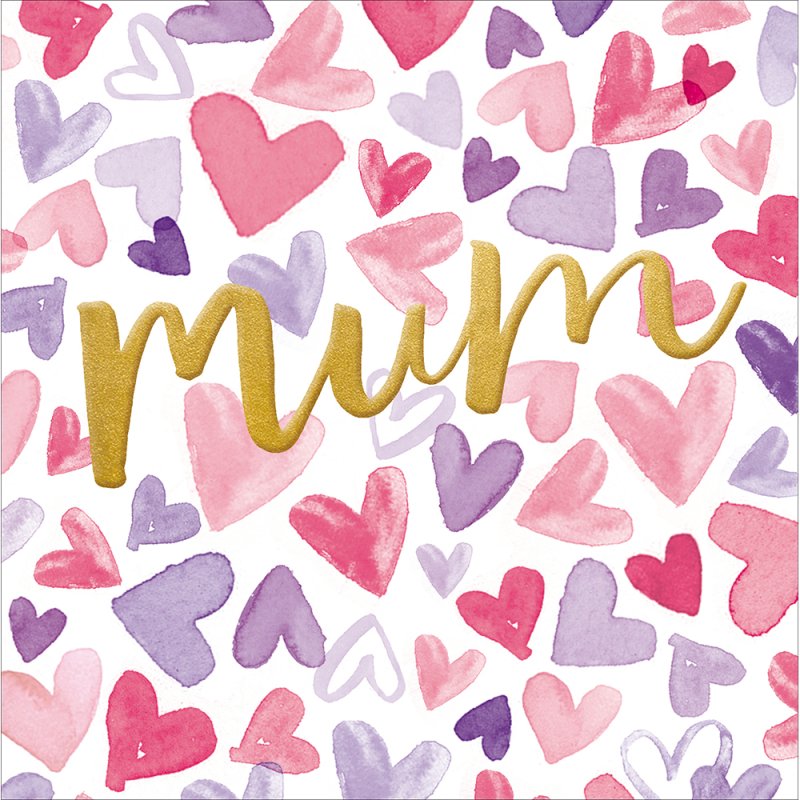 The Proper Mail Company Lovely Mum Watercolour Hearts Blank Greetings Card