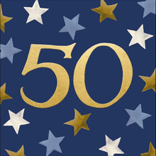 Gold Stars on Navy 50th Birthday Card