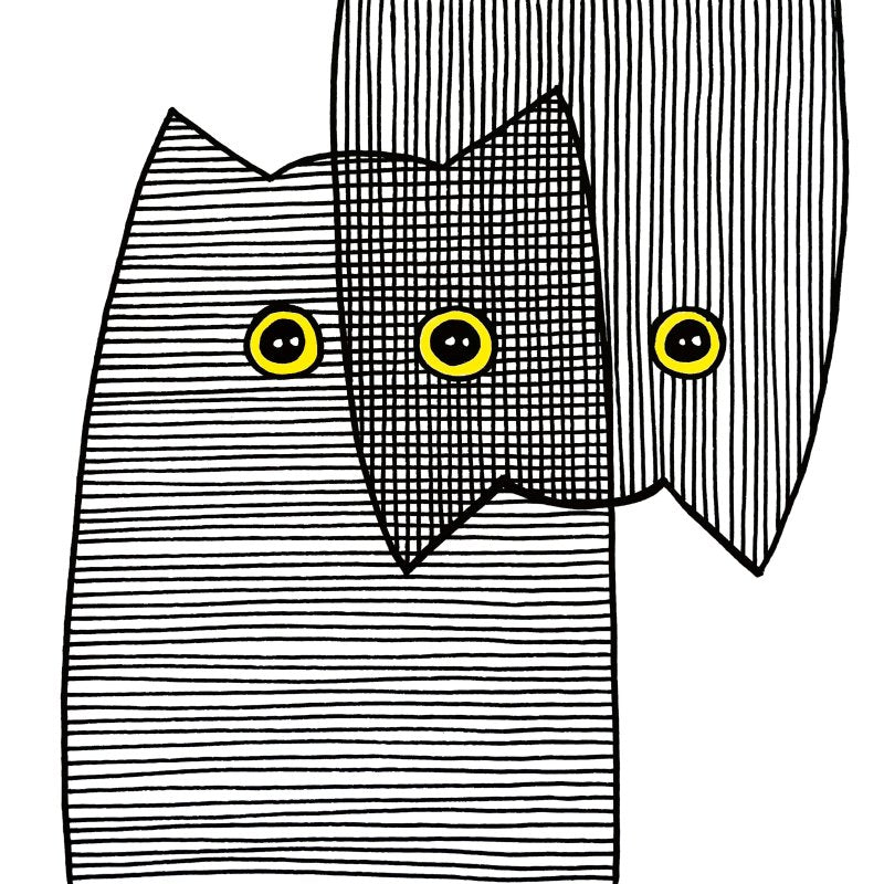 Three Line-Drawn Cats by Perl – 12-inch Square Art Print