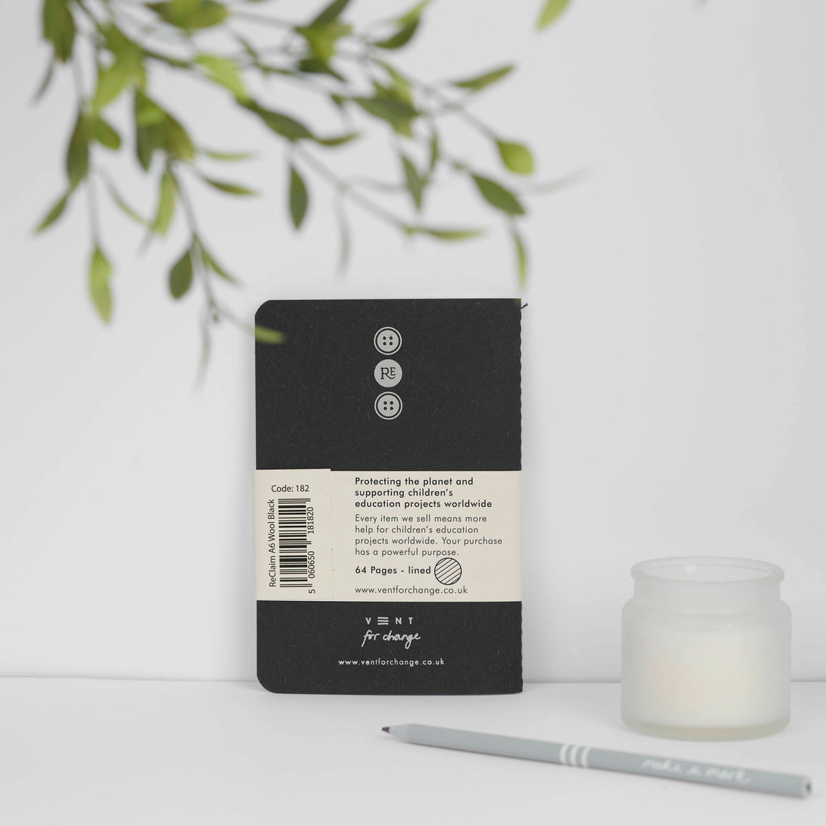 VENT RECLAIM A6 Pocket Notebook, Reclaimed Wool Cover – Black