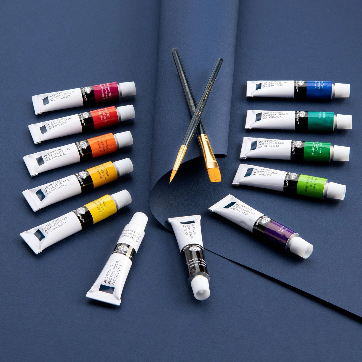Essentials Acrylic Paint Pack with Brushes -  12 x 12 ml