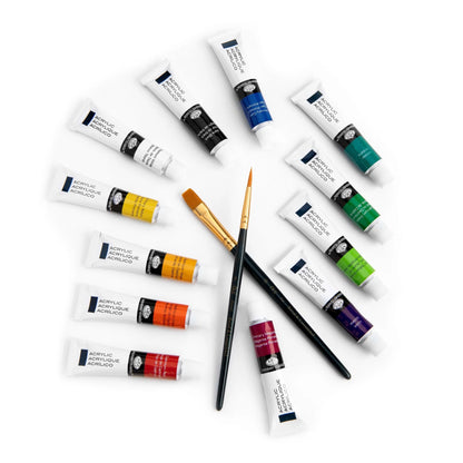 Essentials Acrylic Paint Pack with Brushes -  12 x 12 ml