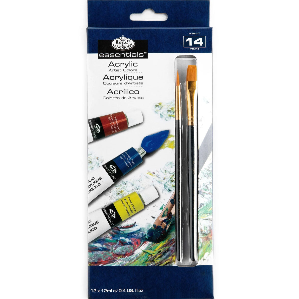 Essentials Acrylic Paint Pack with Brushes -  12 x 12 ml