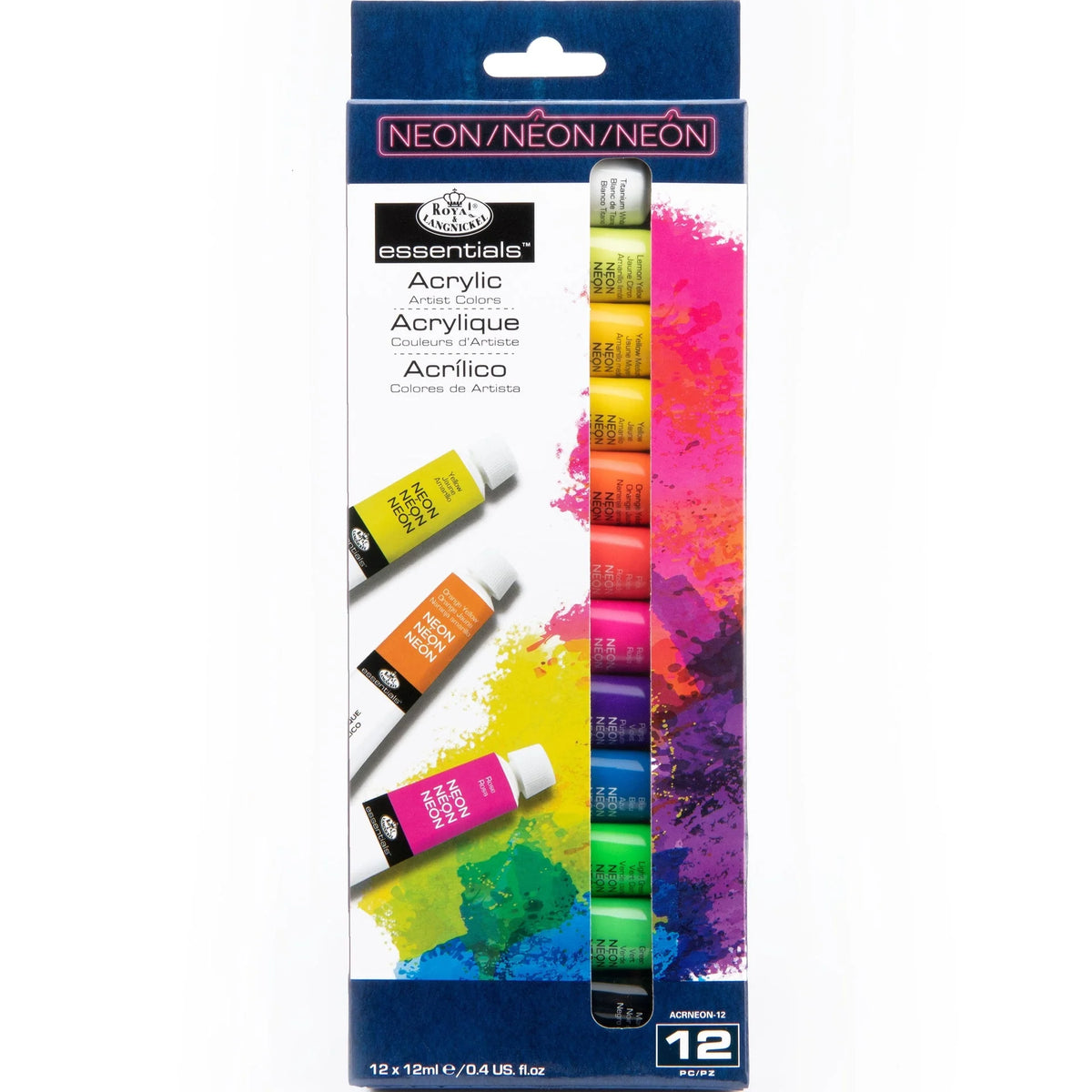Essentials Neon Acrylic Paint Pack - 12 x 12 ml