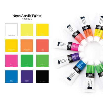 Essentials Neon Acrylic Paint Pack - 12 x 12 ml