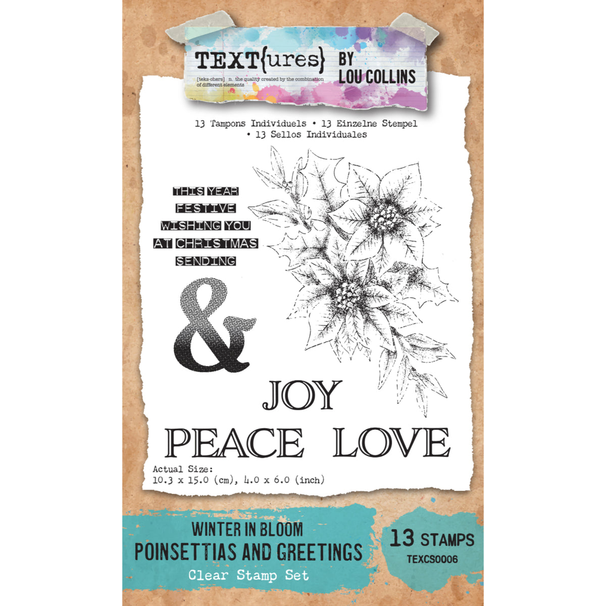 TEXT{ures} Winter in Bloom Poinsettias and Greetings 4in x 6in Clear Stamp Set