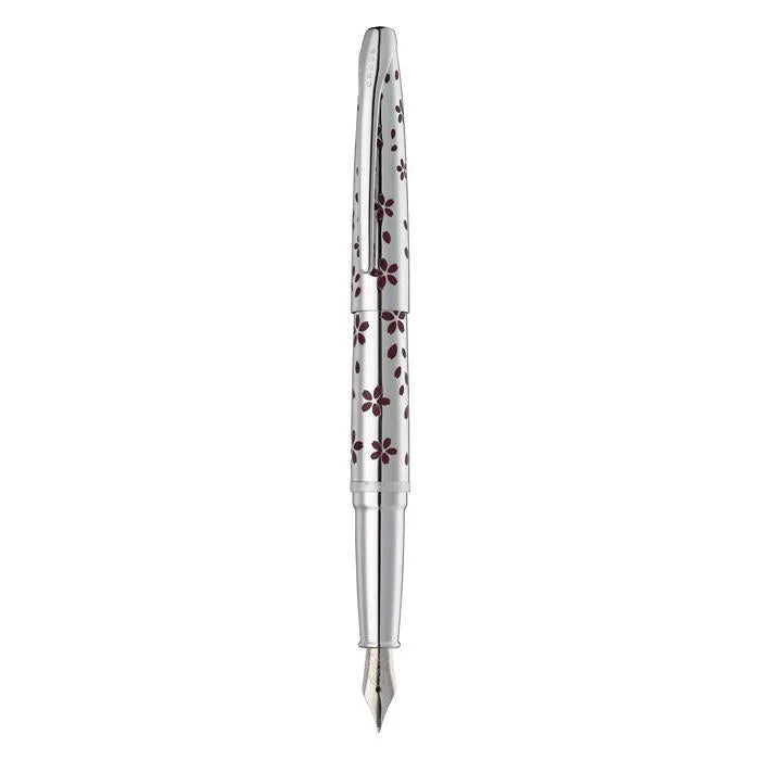Cross ATX Cherry Blossom Polished Chrome with Polished Chrome Appointments and Chrome Plated Medium Nib Fountain Pen