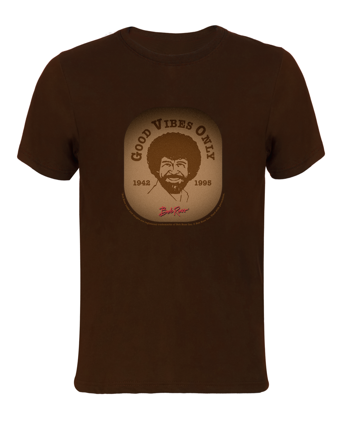 Bob Ross T-Shirt Brown – Good Vibes Only, Size M