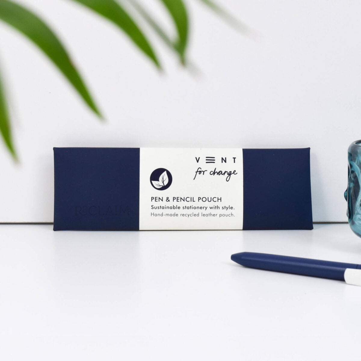 VENT RECLAIM Recycled Leather Pen & Pencil Pouch – Navy Blue