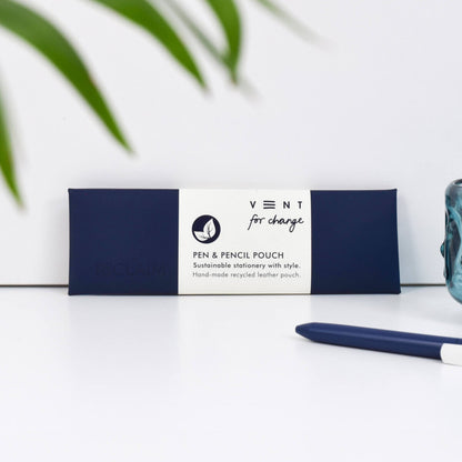 VENT RECLAIM Recycled Leather Pen & Pencil Pouch – Navy Blue