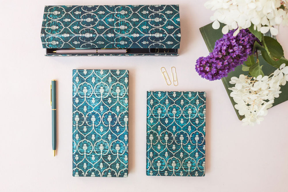 Paperblanks Blue Velvet Midi Hardback Journal – Plain, 144 Pages – design detail