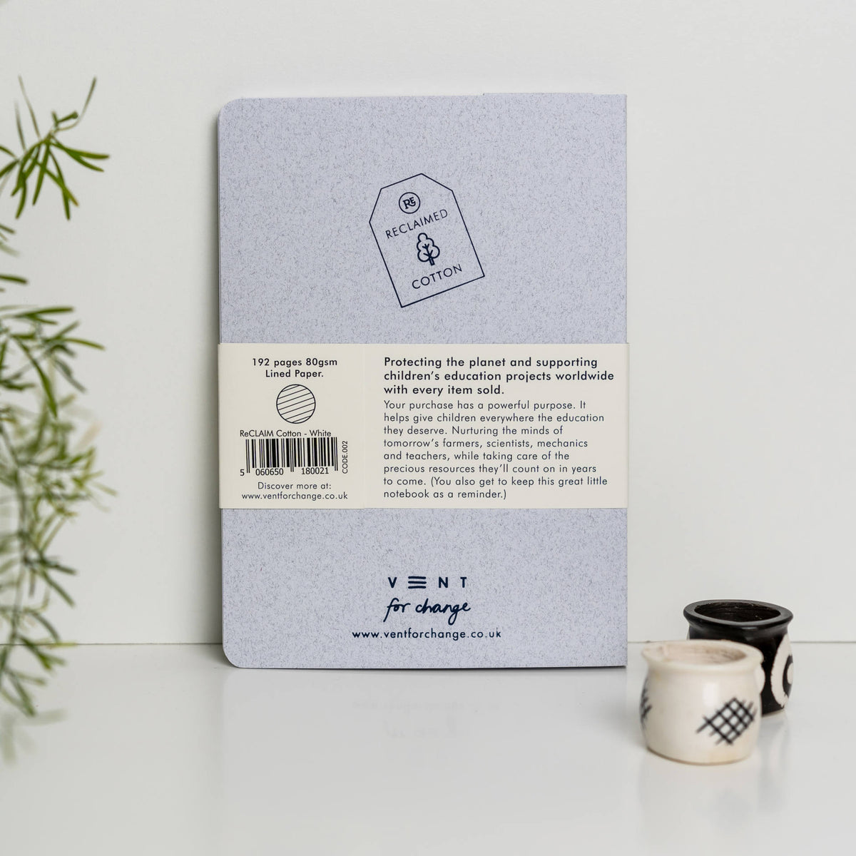 VENT RECLAIM A5 Notebook, Reclaimed Cotton Cover – White