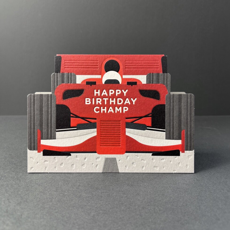 Taking Shape F1 Racing Car Birthday Greetings Card by Heyyy