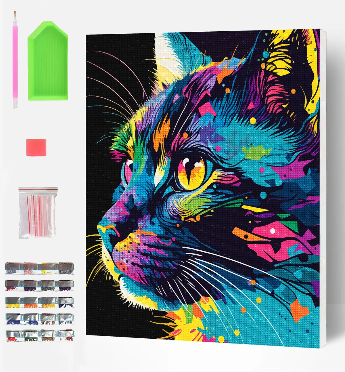 Bright Coloured Cat Diamond Art Canvas Kit