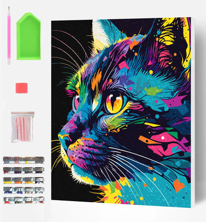 Bright Coloured Cat Diamond Art Canvas Kit