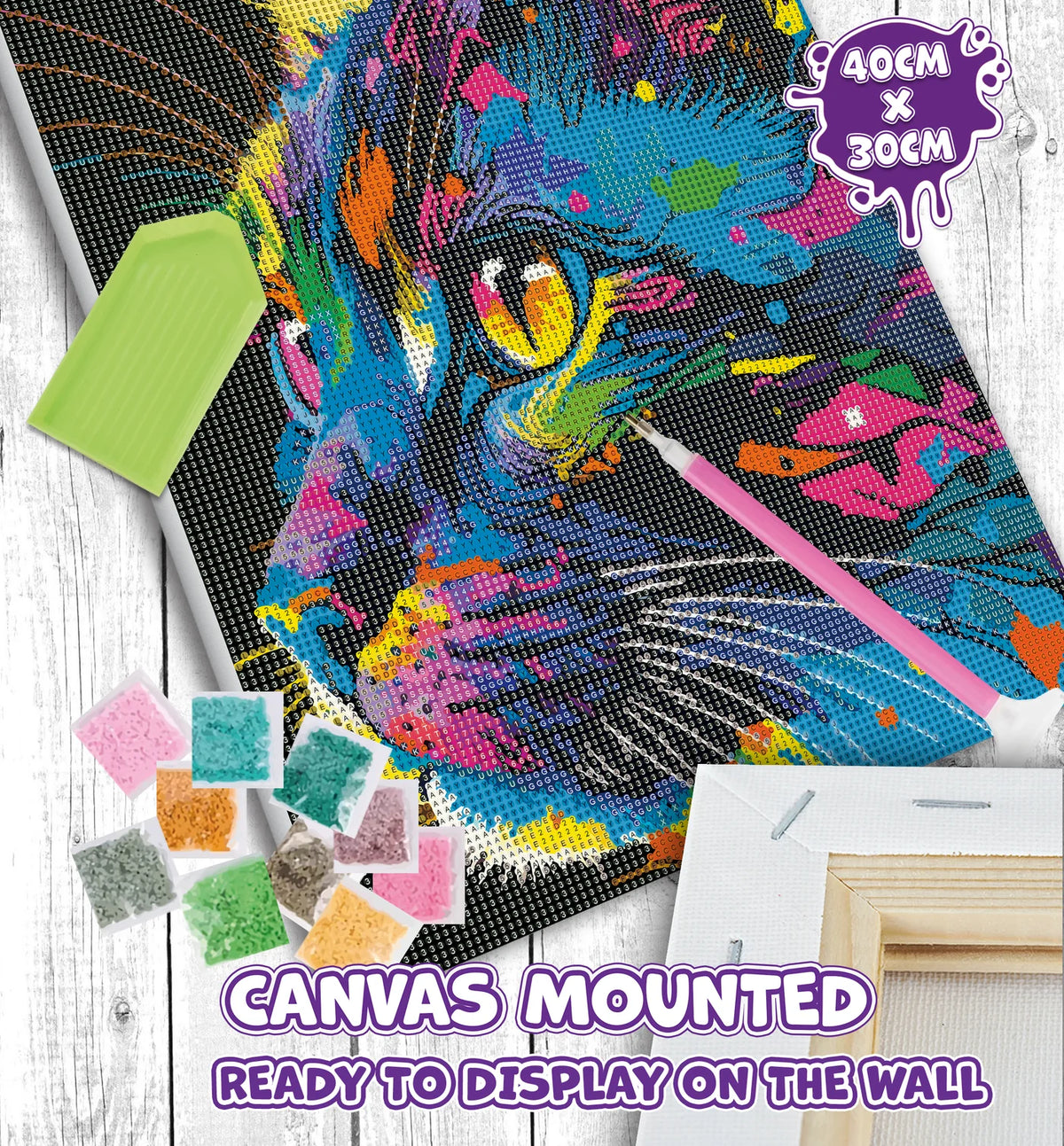 Bright Coloured Cat Diamond Art Canvas Kit