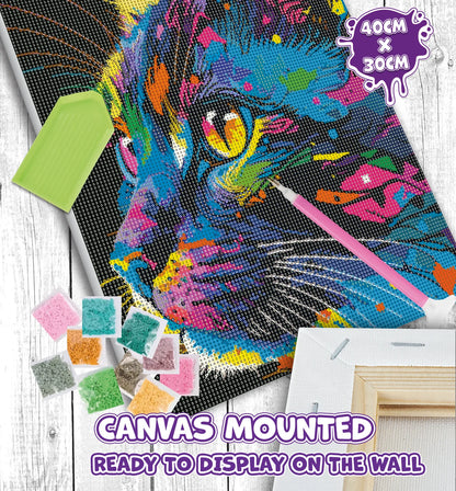 Bright Coloured Cat Diamond Art Canvas Kit