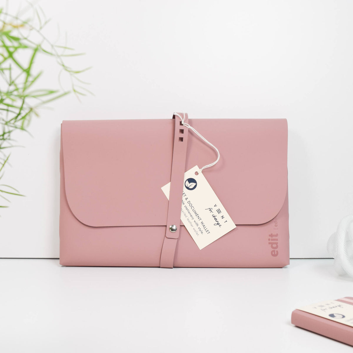 VENT Luxury EDIT A4 Recycled Leather Document & Tablet Wallet – Powder Pink