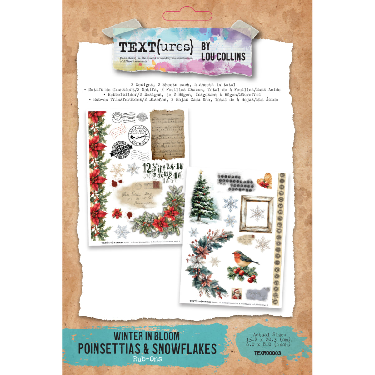 TEXT{ures} Winter in Bloom Poinsettias & Snowflakes 6in x 8in Rub-On Transfer Set