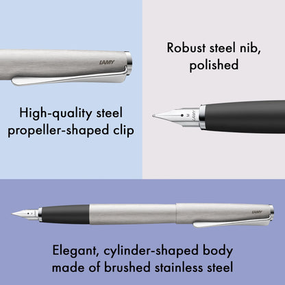 LAMY Studio Fountain Pen – Brushed Steel | Broad (B) Nib