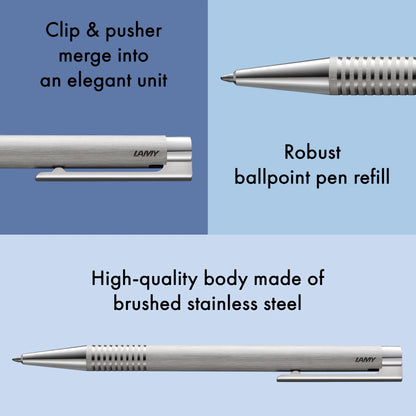 LAMY Logo Ballpoint Pen – Brushed Steel | Black Refill, Medium