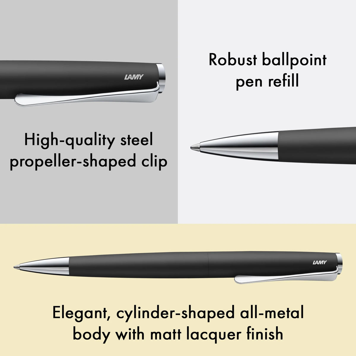 LAMY Studio Ballpoint Pen – Black | Black Refill, Medium