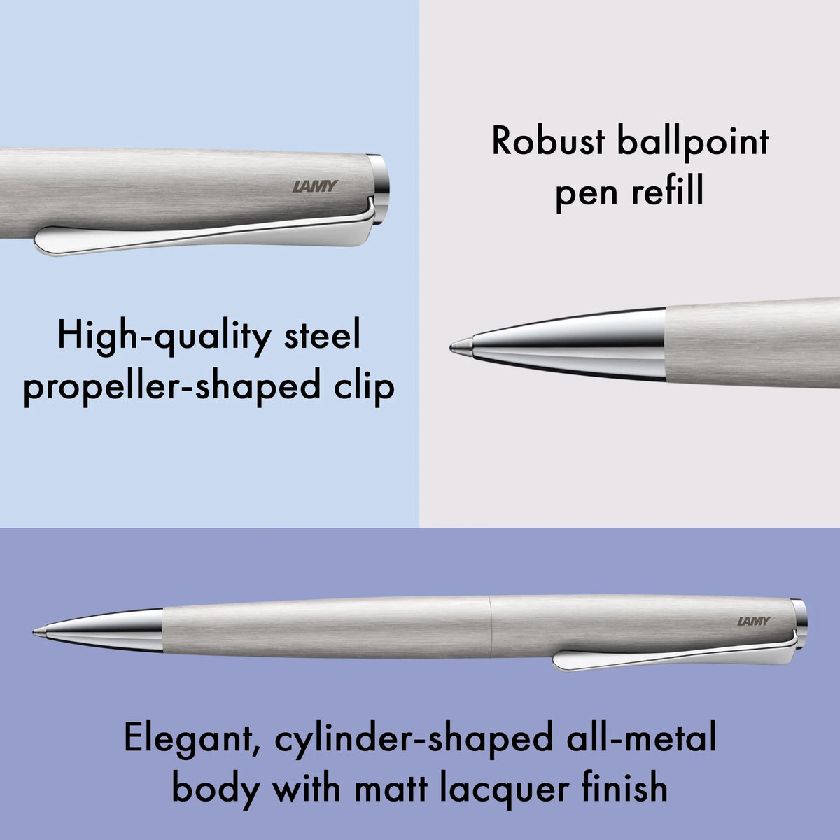 LAMY Studio Ballpoint Pen – Brushed Steel | Black Refill, Medium