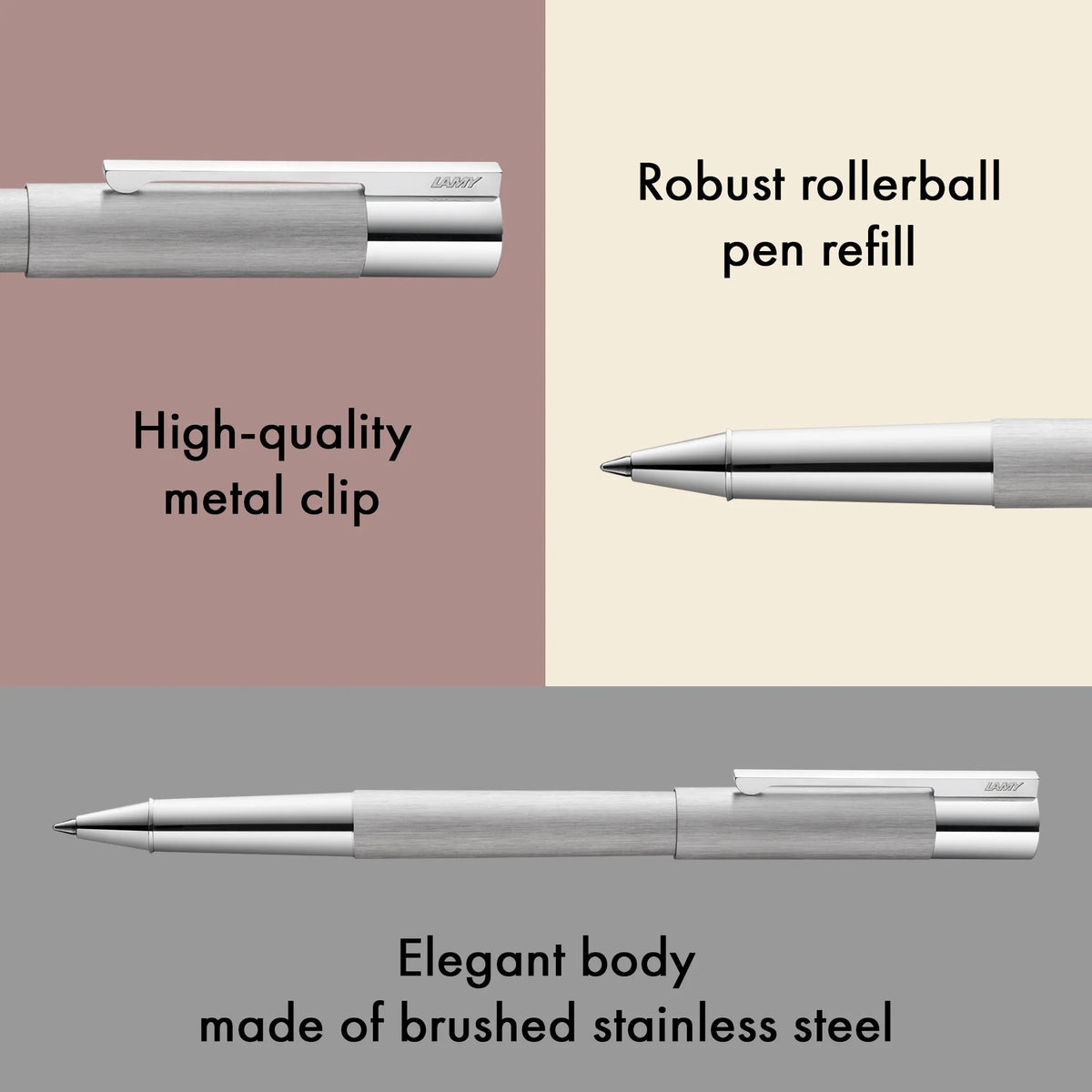 LAMY Scala Rollerball Pen – Brushed Steel | Black Refill, Medium