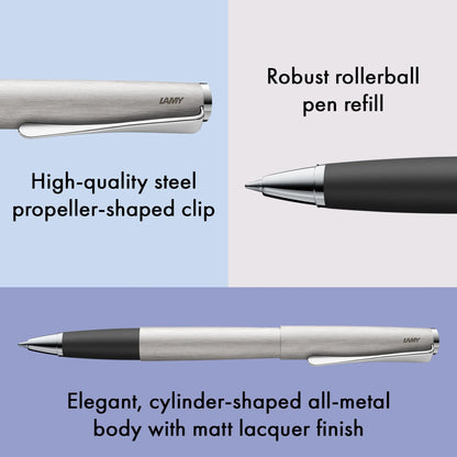 LAMY Studio Rollerball Pen – Brushed Steel | Black Refill, Medium