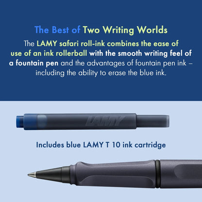 LAMY Safari Roll-Ink Cartridge Rollerball Pen – Steel Black | Medium Tip