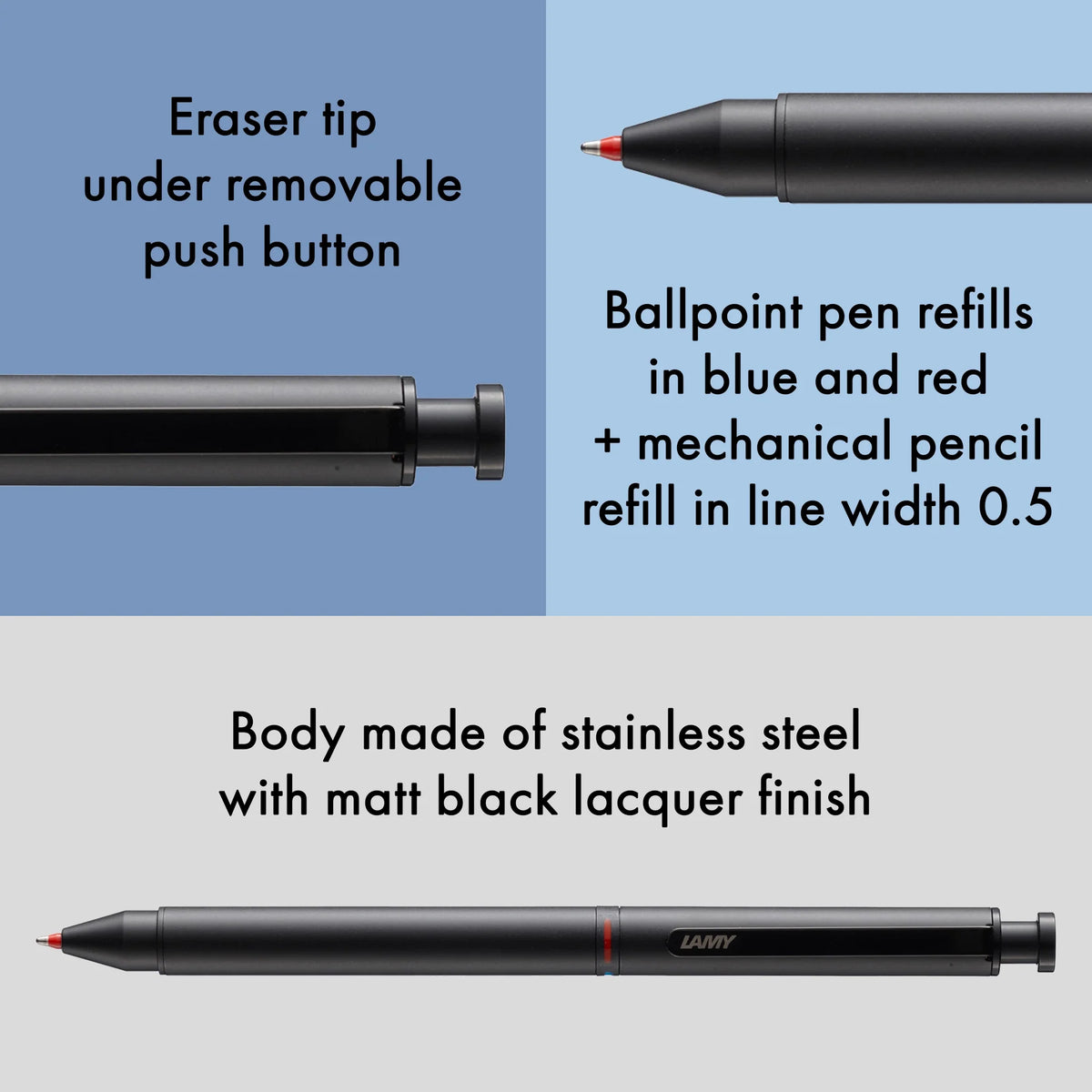 LAMY ST Tri Pen Multisystem Pen – Black | 0.5 mm HB Lead