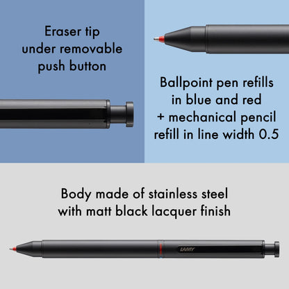 LAMY ST Tri Pen Multisystem Pen – Black | 0.5 mm HB Lead