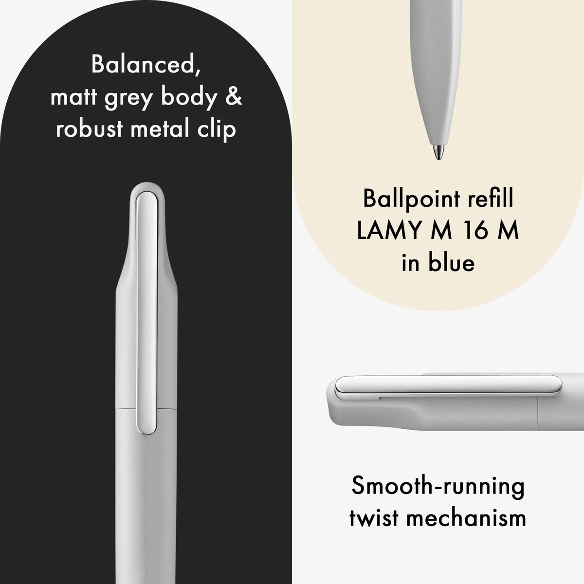 LAMY Xevo Ballpoint Pen – Light Grey | Blue Refill, Medium