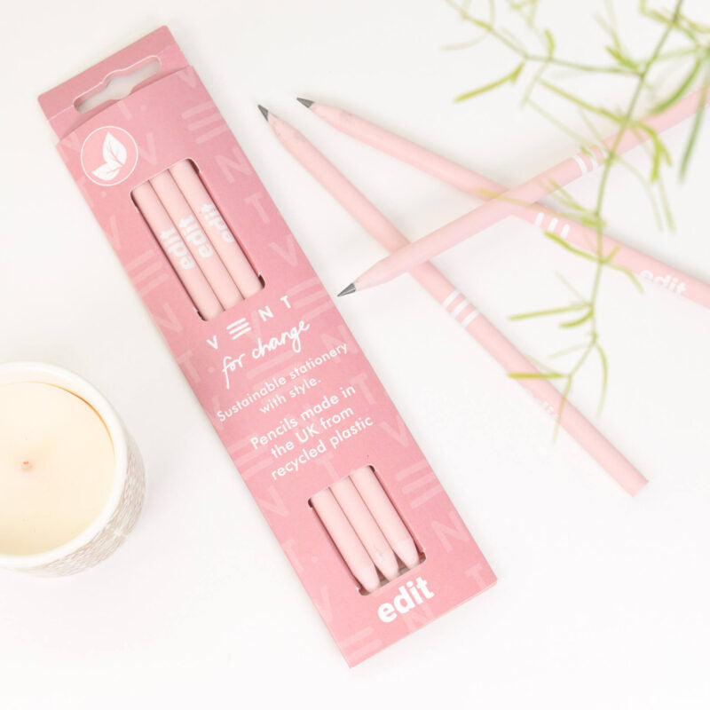 VENT Luxury EDIT Recycled Pencils, Pack of 3 – Powder Pink