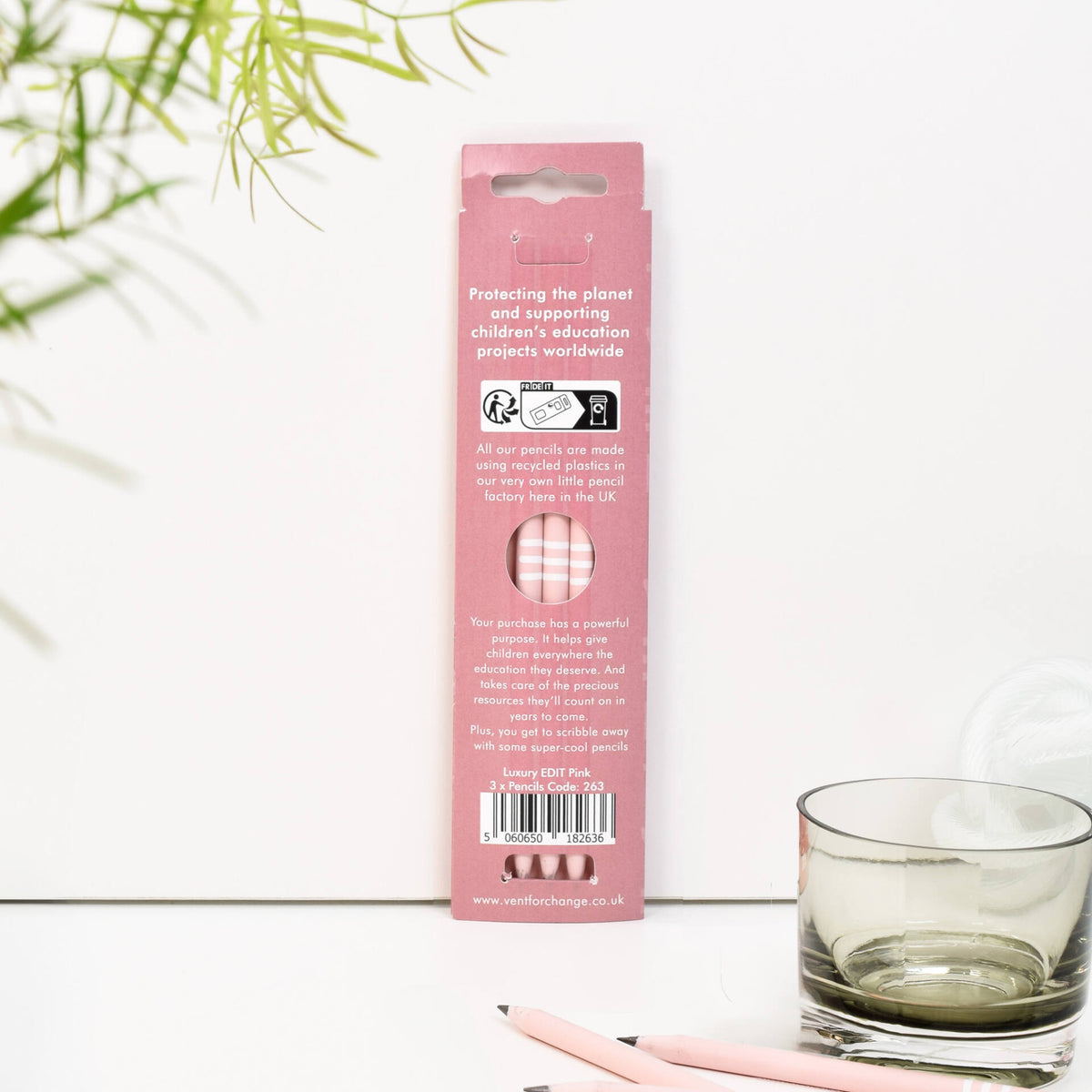 VENT Luxury EDIT Recycled Pencils, Pack of 3 – Powder Pink