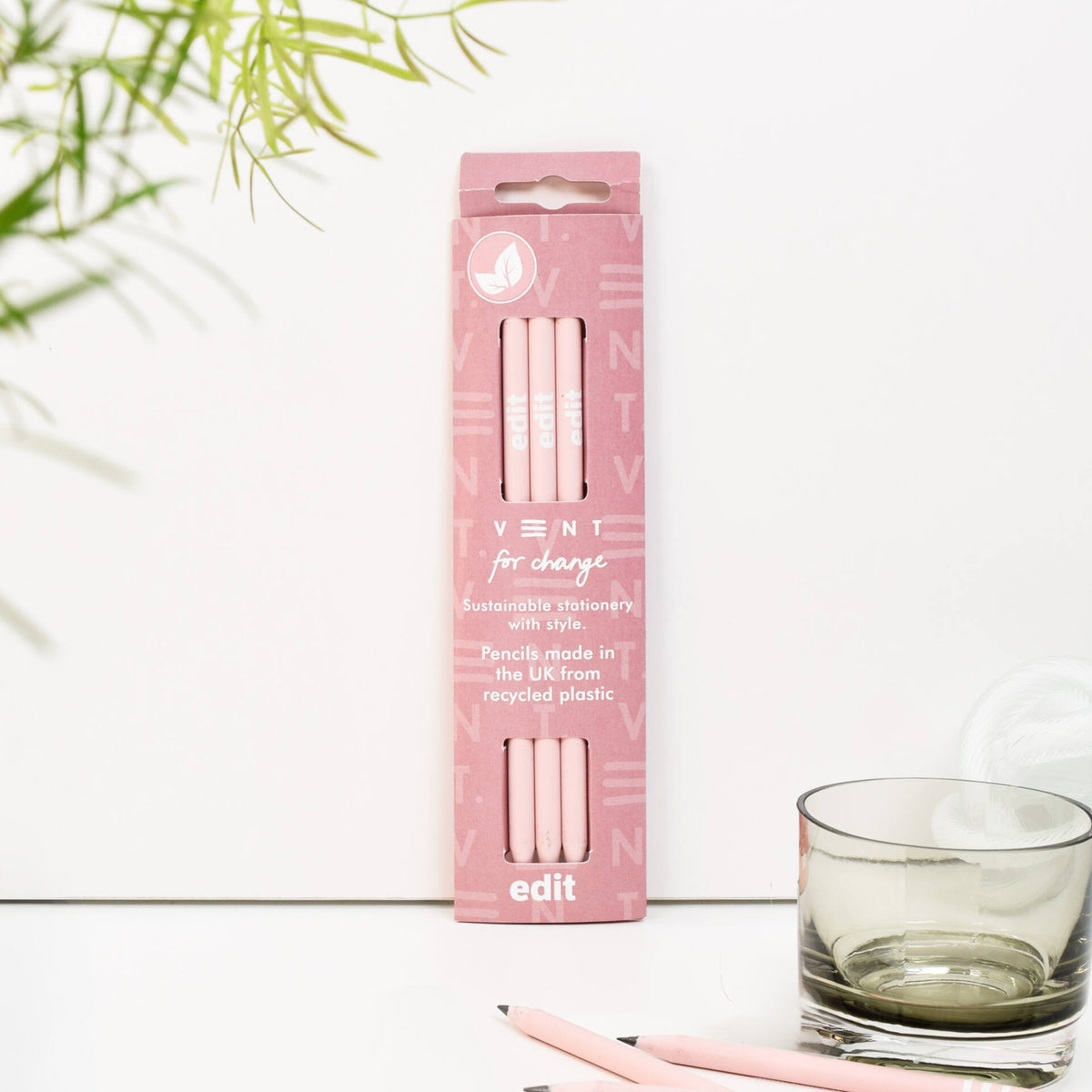 VENT Luxury EDIT Recycled Pencils, Pack of 3 – Powder Pink
