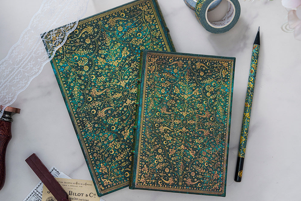Paperblanks Emerald Flower Hardback Guest Book – Plain, 144 Pages – design detail