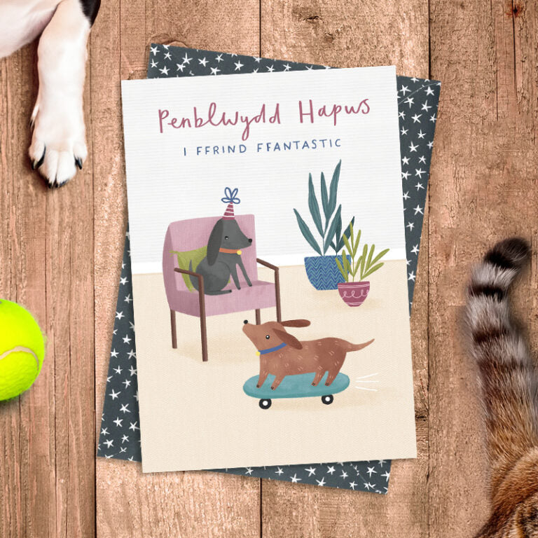 Penblwydd Hapus I Ffrind Ffantastic (Happy Birthday to a fantastic friend) Dog skateboarding