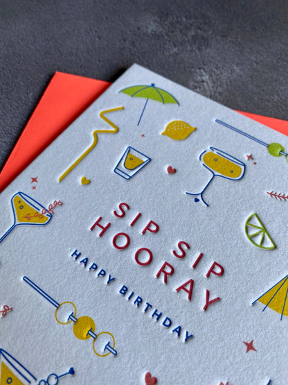 I'mPressed - Sip Sip Hooray Happy Birthday Greetings Card